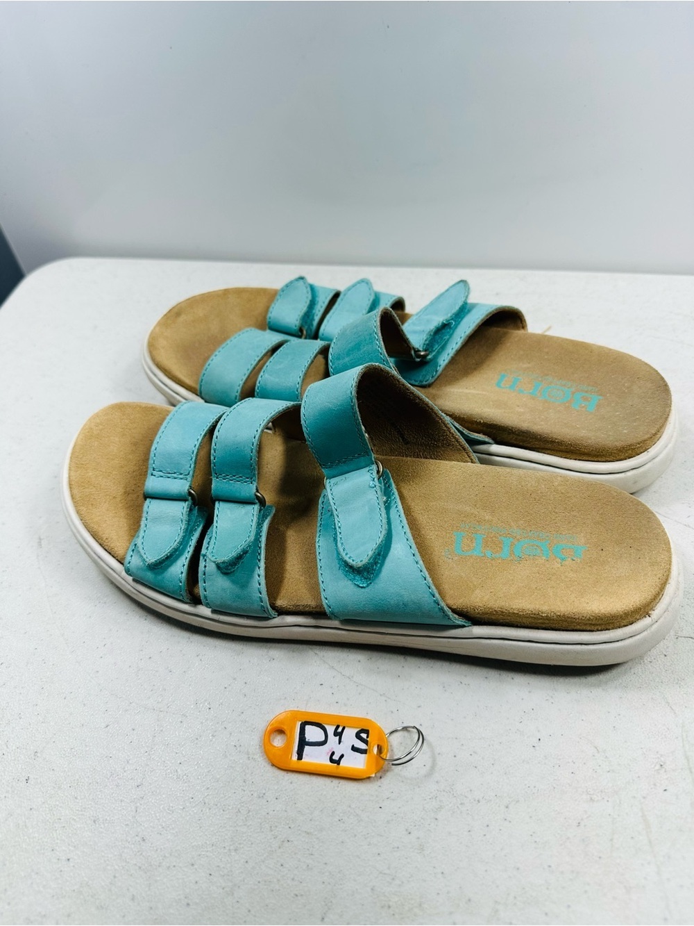 Born Teal Triple-Strap Slide Sandals